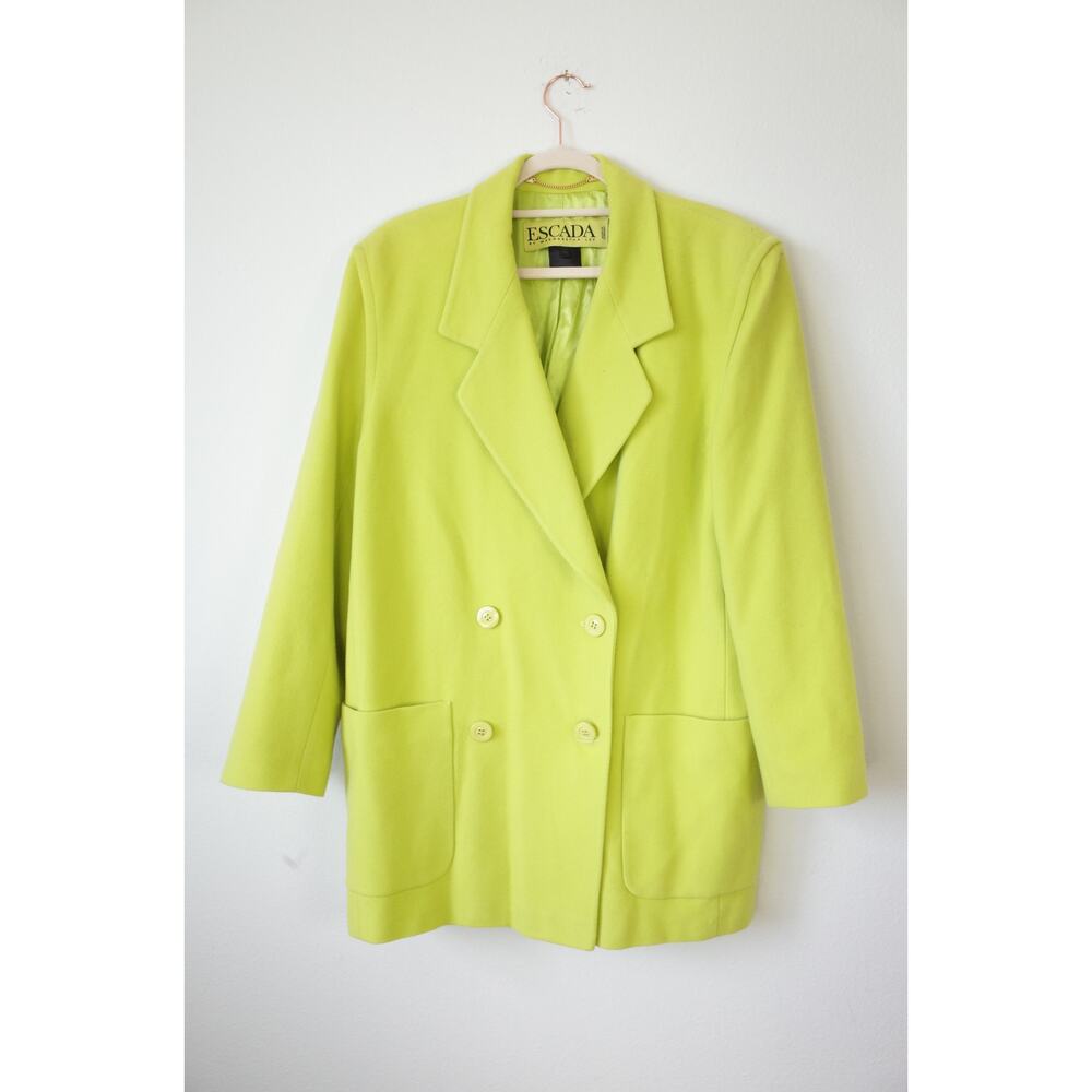 Lime Green Vintage Escada by Margaretha Ley Wool Cashmere Blazer Jacket 38 M